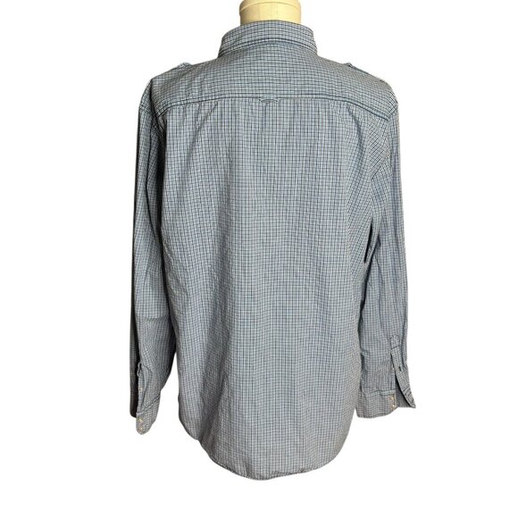 Eighty Eight Button Up Roll Tab Sleeve Shirt XXL Blue Black Checkered Pockets - Picture 4 of 6